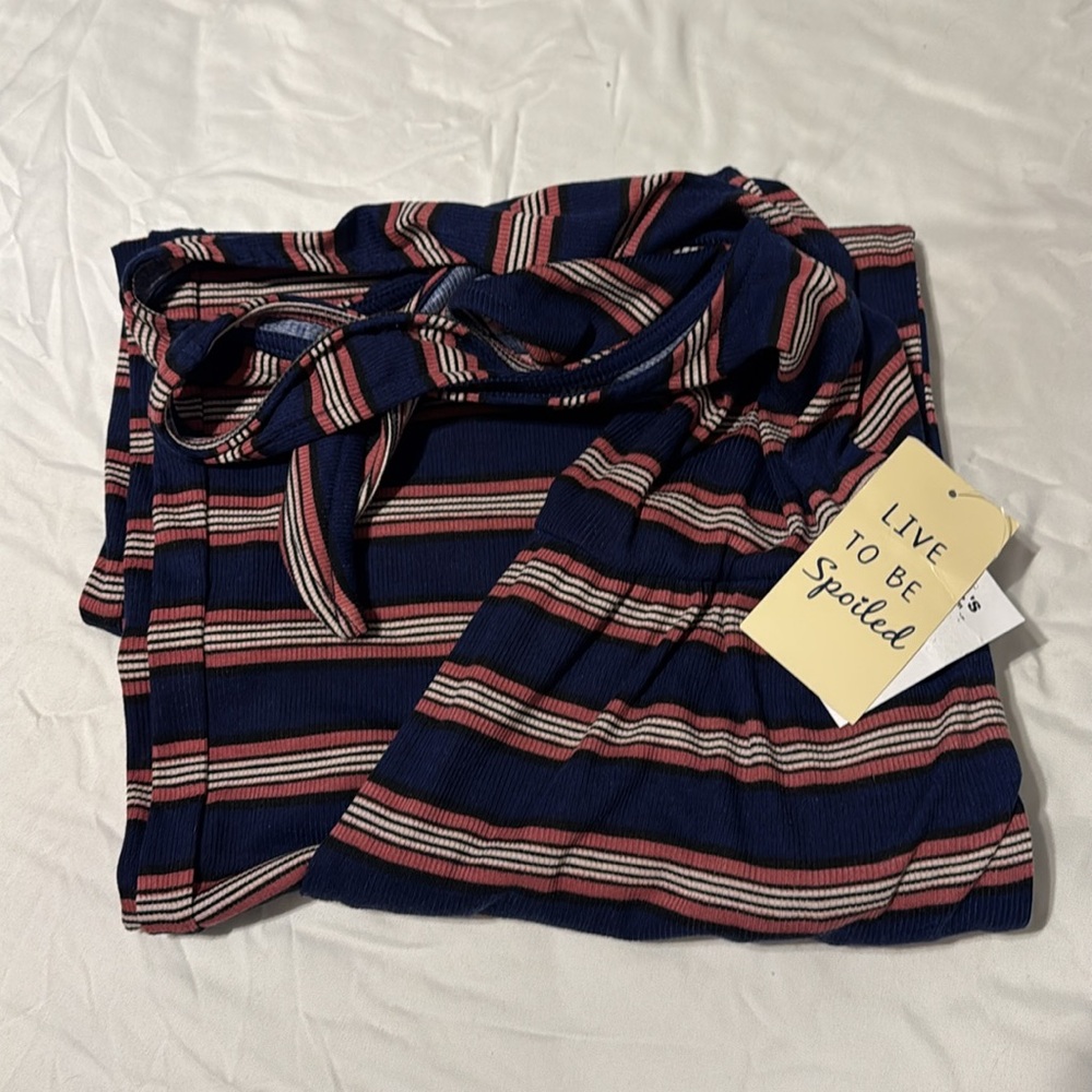 Live To Be Spoiled Ribbed Knit Jumpsuit Nvy Stripe Womens Junior Size La… - Picture 3 of 3